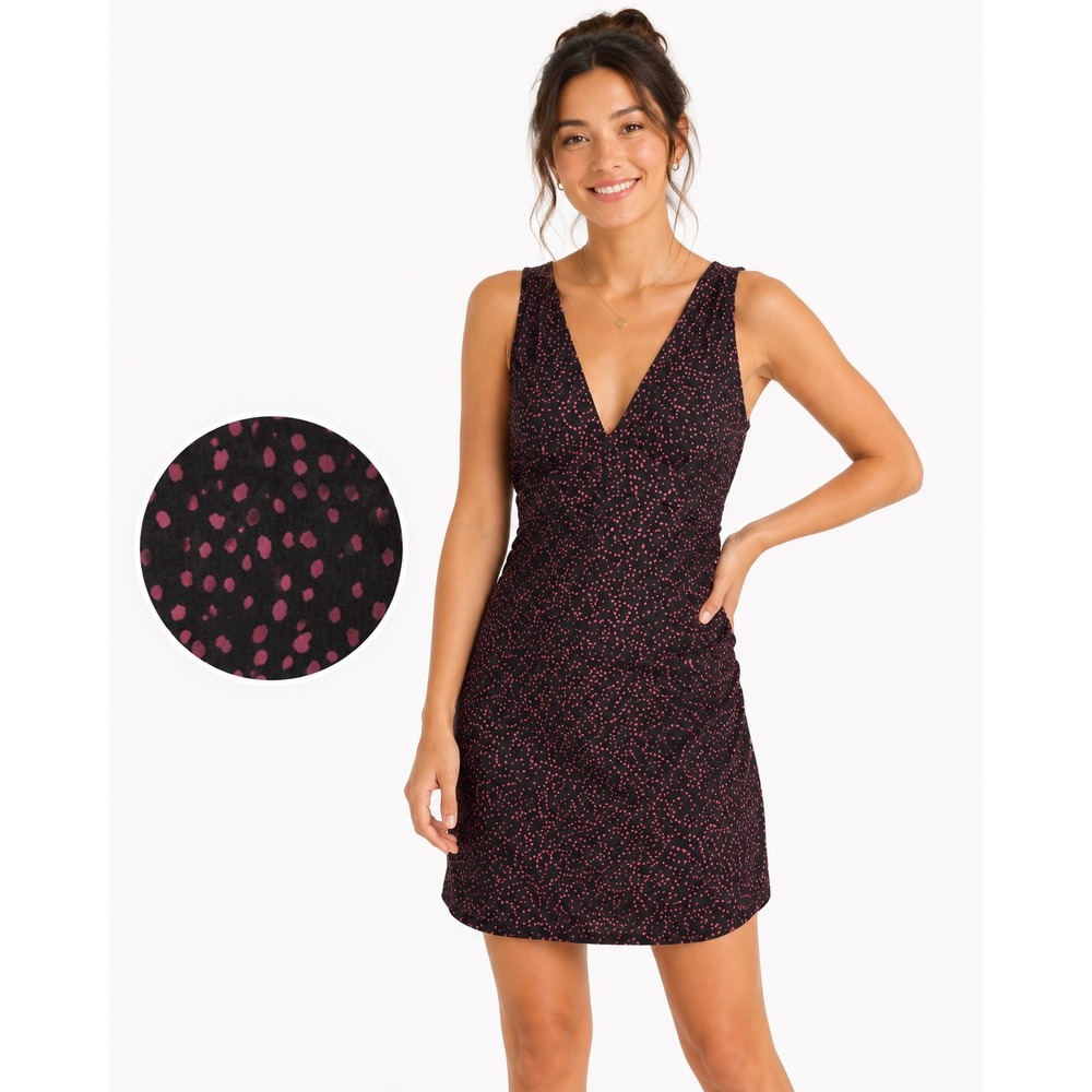 Prana Pearl Isla Dress Deep Pine Spots Performance Stretch Jersey V-Neck XS NWT